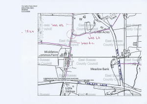 Map showing original stile location near Ditchling Common
